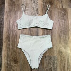 Lululemon Bikini Swim Top Womens Large Sheer Blue Seersucker B/C Cup Adjustable